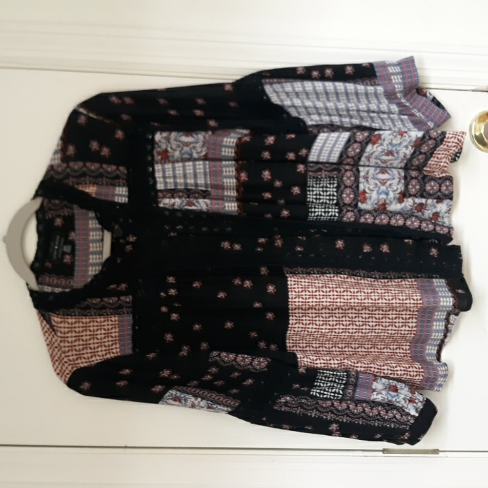 Lucky Brand Patchwork Lace Detail Boho Buttondown top
